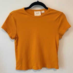Maeve by Anthropologie Cropped Ribbed Baby Tshirt Gold/Yellow/Orange Size Large